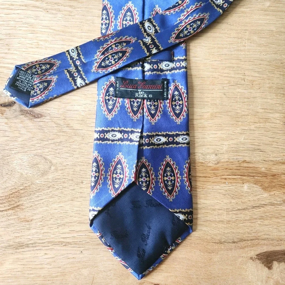 Luca Franzini Mens Tie‎ Blue Gold Red Coat of Arms Design 100% Silk Italy 59